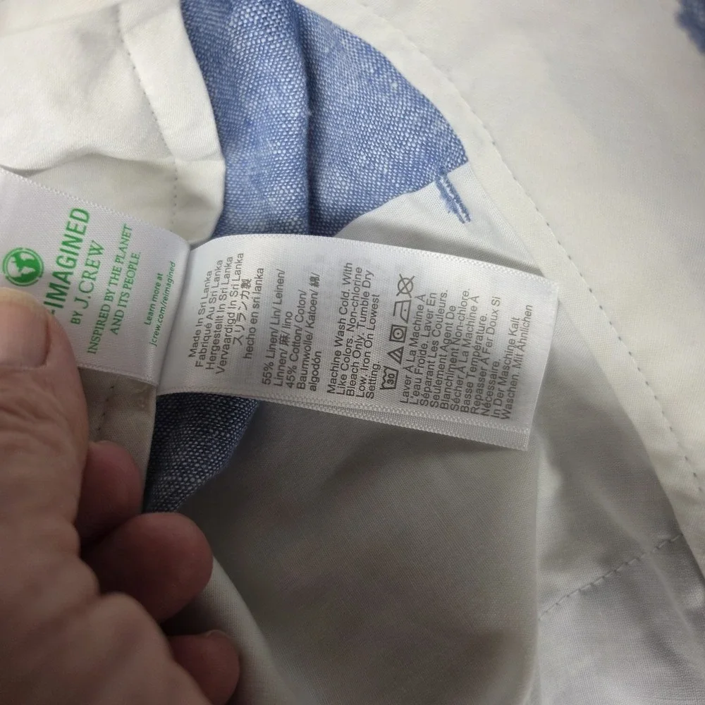 J Crew Pants Mens 34x34 Straight Blue Woven Cotton Linen Dress Pants
